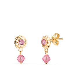 Pendientes Oro 18Kts 21453-RS Cubanas Circonitas Rosas
