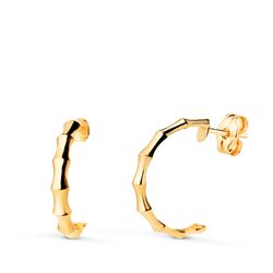 Pendientes Oro 18Kts 15x2 mm 21458 Medio Aro Bambu