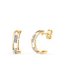 Pendientes Oro 18Kts 13x3,5 mm 21491 Medio Aro Eslabones Circonitas