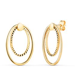 Pendientes Oro 18Kts 19x13 mm 21492 Doble Aro Oval Liso Tallado