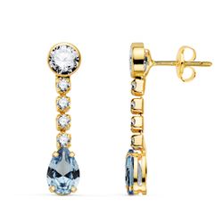 Pendientes Oro 18Kts 22x5mm 21397-OAAM Circonita Gota Azul Aguamarina Circonitas