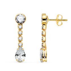 Pendientes Oro 18Kts 22x5mm 21397-OACI Circonita Gota Blanca Circonitas
