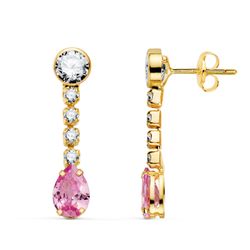 Pendientes Oro 18Kts 22x5mm 21397-OARS Circonita Gota Rosa Circonitas
