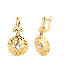 Pendientes Oro 18kts 26x14mm 21508 Colgante Tallado Circonitas