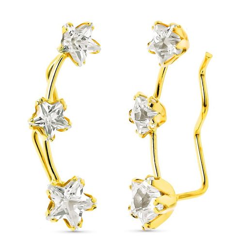 Boucles d'oreilles en or 18 carats 3 étoiles Zircons 11819