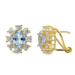 18 karat guld øreringe Aquamarine 7X5 mm Zirconia 3914-1AM