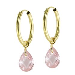 Pendientes Oro 18kts Aro Tubo 14X1,5mm Colgante Piedra Lagrima 10X5mm 0700032