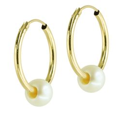 Pendientes Oro 18kts Aro Tubo 16X1,5mm Colgante Perla 6-6,5mm 0700013