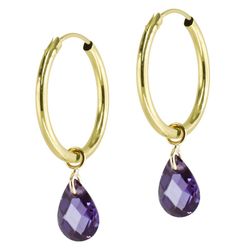 Pendientes Oro 18kts Aro Tubo 16X1,5mm Colgante Piedra Lagrima 10X5mm 0700033