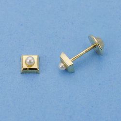 Pendientes Oro 18kts Bebe Perla Cuadrados 15548