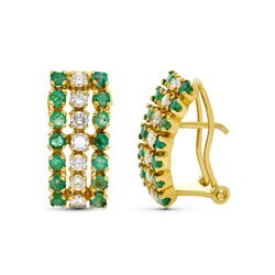Pendientes Oro 18kts Brillantes Esmeraldas 17X7mm 1286