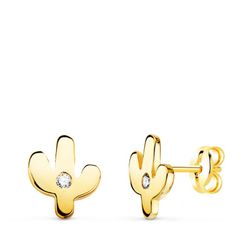 Pendientes Oro 18kts Cactus Mini Circonitas 6X5mm Cierre Presion 22125