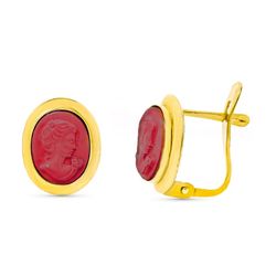 Pendientes Oro 18kts Camafeo Coral 9X11mm Cierre Catalán 10618