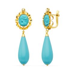 Pendientes Oro 18kts Camafeo Turquesa 47X14mm 10695-T