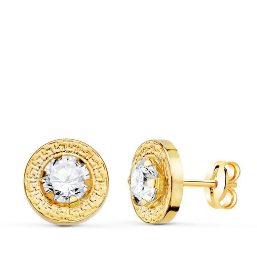 Ohrringe aus 18-karätigem Gold, Greca-Kreis, Zirkonia-Krallen, 5–9 mm, 21294