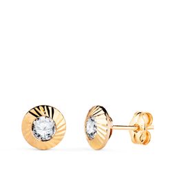Pendientes Oro 18kts Chatón Orla Tallada Circonita 7mm N5975-4AP
