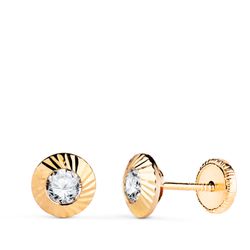 Pendientes Oro 18kts Chatón Orla Tallada Circonita 7mm N5975-4AT