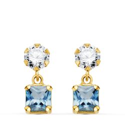Pendientes Oro 18kts Circonita Colgante Circonitas Aguamarina 14x5mm N8987-3PAM