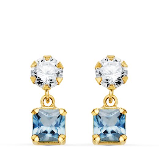 Pendientes Oro 18kts Circonita Colgante Circonitas Aguamarina 14x5mm N8987-3PAM