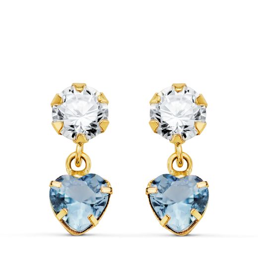 Pendientes Oro 18kts Circonita Colgante Circonitas Aguamarina 14x5mm N8988-3PAM