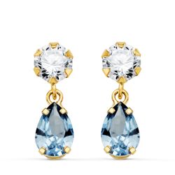Pendientes Oro 18kts Circonita Colgante Circonitas Aguamarina 15x6mm N8986-3PAM