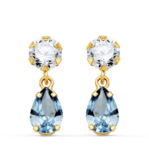 Pendientes Oro 18kts Circonita Colgante Circonitas Aguamarina 15x6mm N8986-3PAM