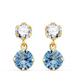 Pendientes Oro 18kts Circonita Colgante Circonitas Aguamarina 15x6mm N8990-3PAM