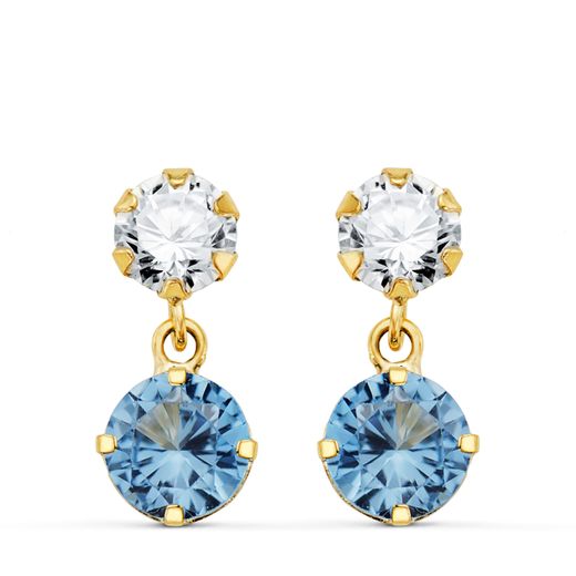 Pendientes Oro 18kts Circonita Colgante Circonitas Aguamarina 15x6mm N8990-3PAM
