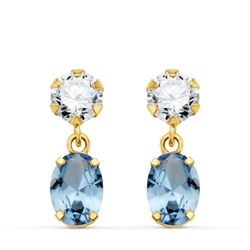 Pendientes Oro 18kts Circonita Colgante Circonitas Aguamarina 16x5mm N8989-3PAM