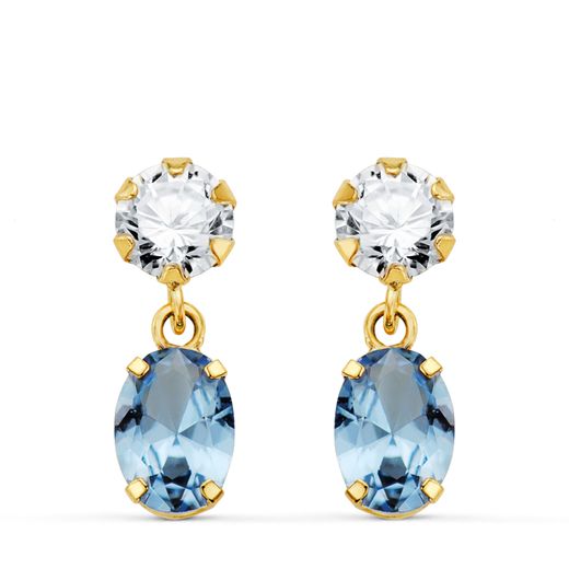 Pendientes Oro 18kts Circonita Colgante Circonitas Aguamarina 16x5mm N8989-3PAM