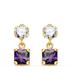 Pendientes Oro 18kts Circonita Colgante Circonitas Moradas 14x5mm N8987-3PAT