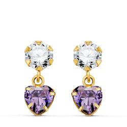 Pendientes Oro 18kts Circonita Colgante Circonitas Moradas 14x5mm N8988-3PAT