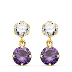 Pendientes Oro 18kts Circonita Colgante Circonitas Moradas 15x6mm N8990-3PAT
