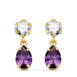 Pendientes Oro 18kts Circonita Colgante Circonitas Moradas 16x5mm N8986-3PAT