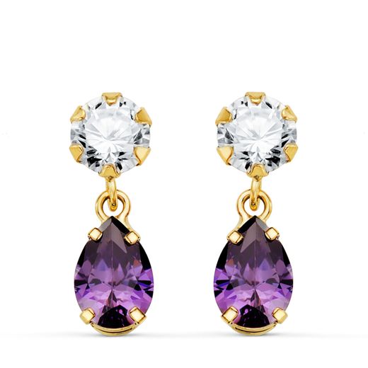 Pendientes Oro 18kts Circonita Colgante Circonitas Moradas 16x5mm N8986-3PAT
