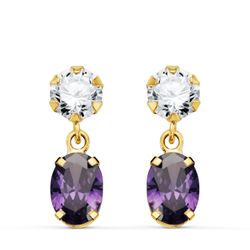 Pendientes Oro 18kts Circonita Colgante Circonitas Moradas 16x5mm N8989-3PAT