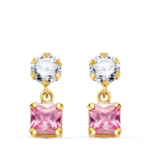 Pendientes Oro 18kts Circonita Colgante Circonitas Rosa 14x5mm N8987-3PRS