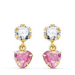 Pendientes Oro 18kts Circonita Colgante Circonitas Rosa 14x5mm N8988-3PRS