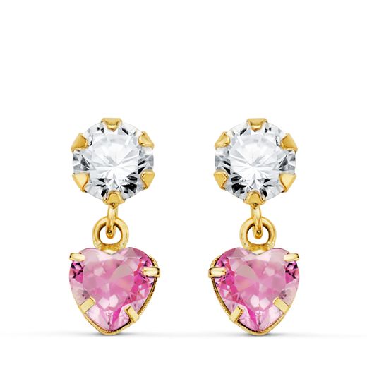 Pendientes Oro 18kts Circonita Colgante Circonitas Rosa 14x5mm N8988-3PRS