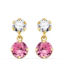 Pendientes Oro 18kts Circonita Colgante Circonitas Rosa 15x6mm N8990-3PRS