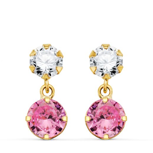 Pendientes Oro 18kts Circonita Colgante Circonitas Rosa 15x6mm N8990-3PRS