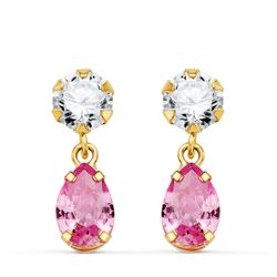 Pendientes Oro 18kts Circonita Colgante Circonitas Rosa 16x5mm N8986-3PRS