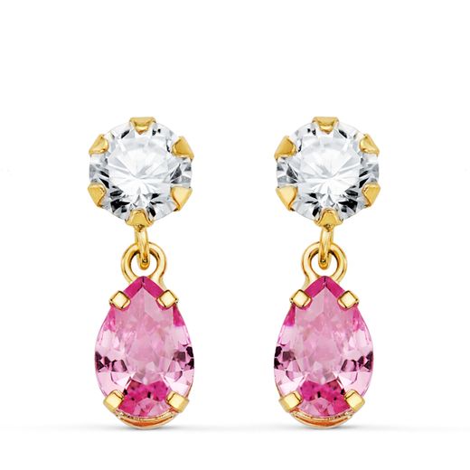 Pendientes Oro 18kts Circonita Colgante Circonitas Rosa 16x5mm N8986-3PRS