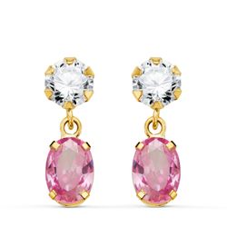 Pendientes Oro 18kts Circonita Colgante Circonitas Rosa 16x5mm N8989-3PRS