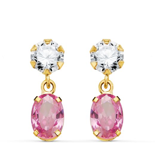 Pendientes Oro 18kts Circonita Colgante Circonitas Rosa 16x5mm N8989-3PRS