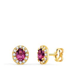 Pendientes Oro 18kts Circonitas Amatista Bicolor Blancas 6.5x6.5mm 21431-AT