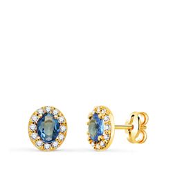 Pendientes Oro 18kts Circonitas Azul Bicolor Blancas 6.5x5.5mm 21431-AZ