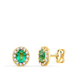 Pendientes Oro 18kts Piedra Oval Paraiba Circonitas 6.5x5.5mm 21431-TP