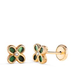 Pendientes Oro 18kts Malaquita Circonitas 7x5.5mm 21442
