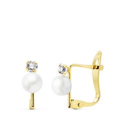 Pendientes Oro 18kts Circonitas 2,5mm Perla 4,5mm 18891